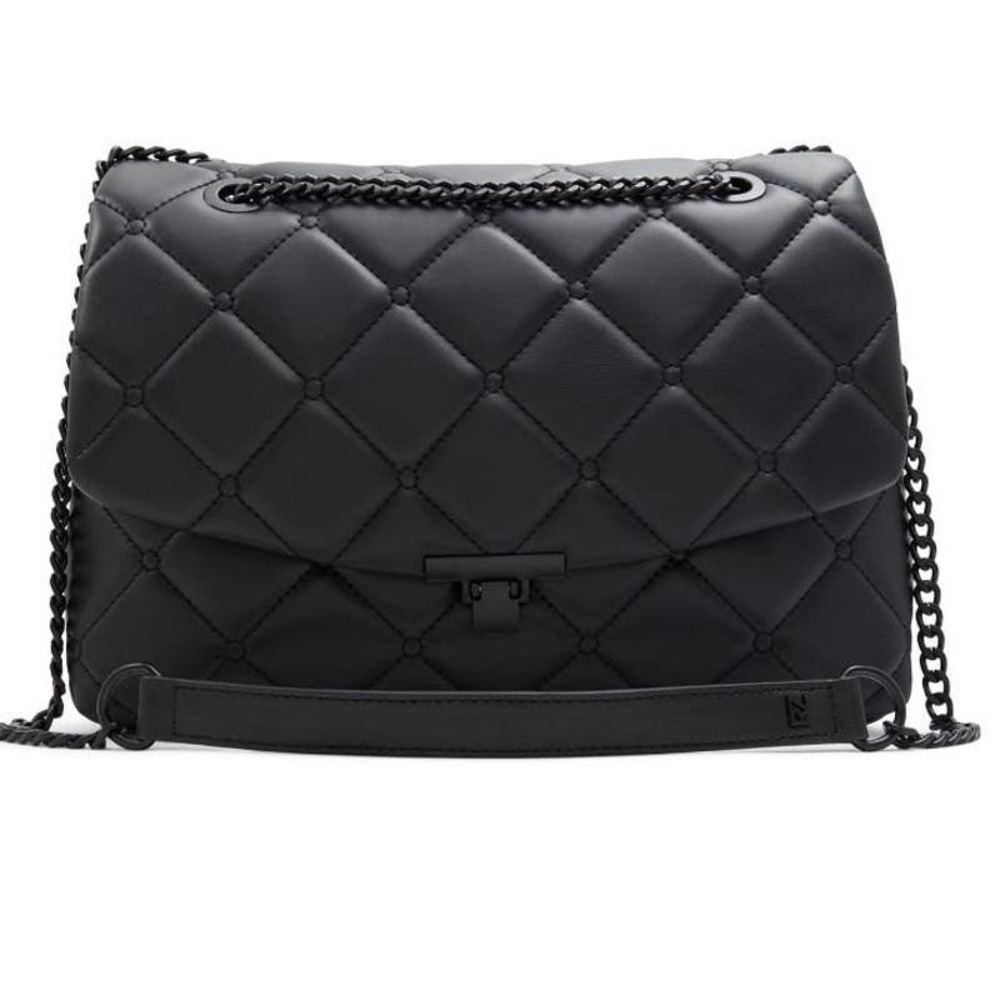 Rachel Zoe Angie Faux Leather Quilted Shoulder Bag Purse Matte Black Chain